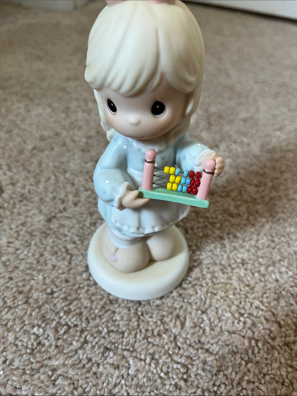 Precious Moments Blonde Girl Figurine with Pink & Light Blue Abacus